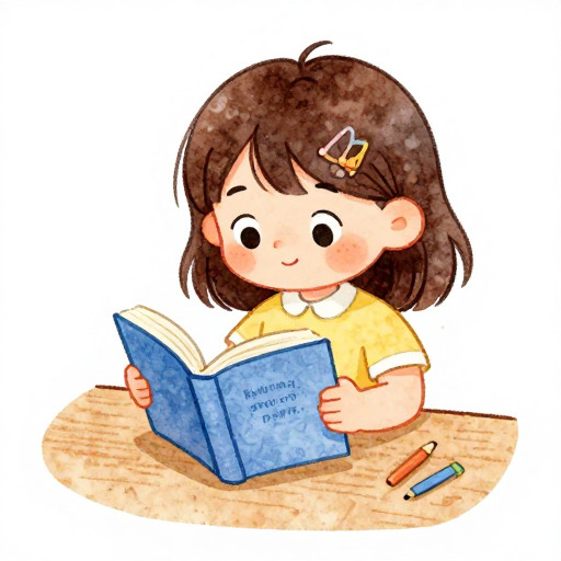 童话时光：童趣水彩小女孩阅读插图