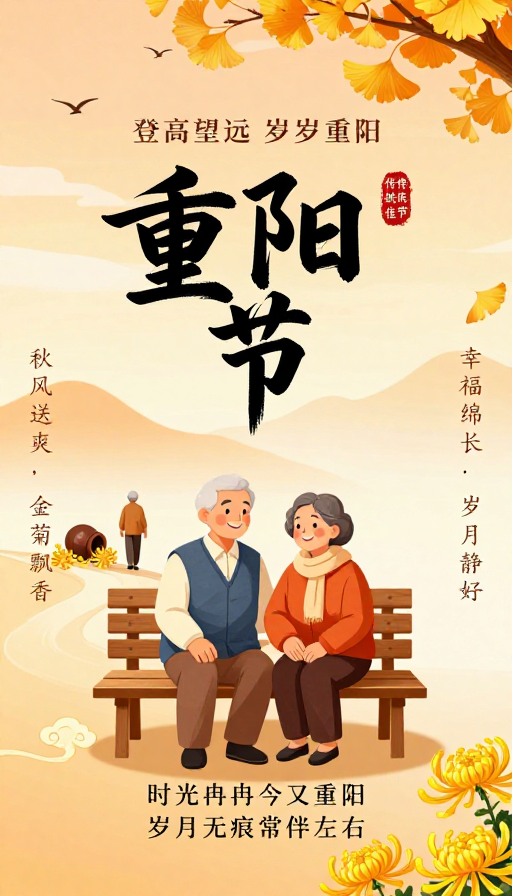 中国风重阳节温情插画海报