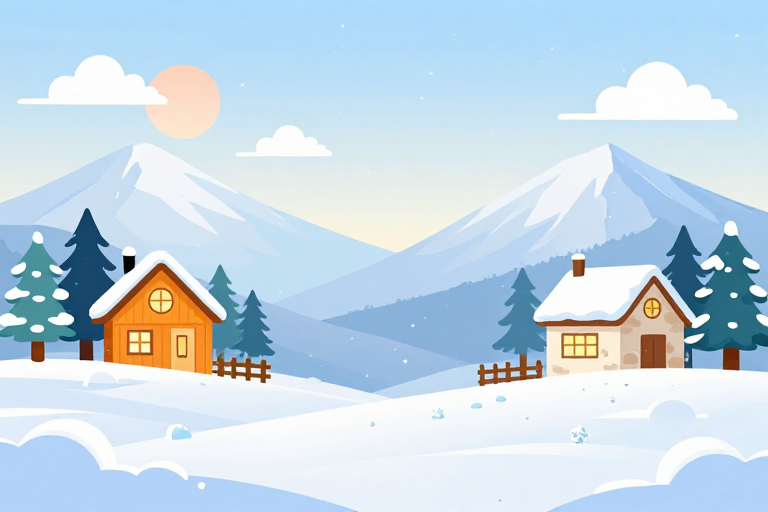 冬日雪景温馨小屋插画背景图