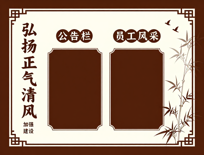 中式廉政文化宣传栏：深棕米白典雅政务展示