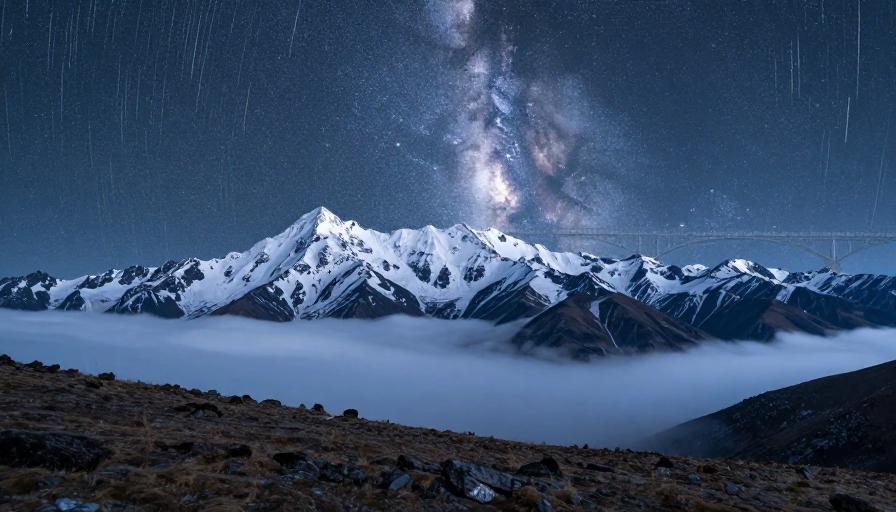 雪山银河:冷调夜境下的云上仙境风光