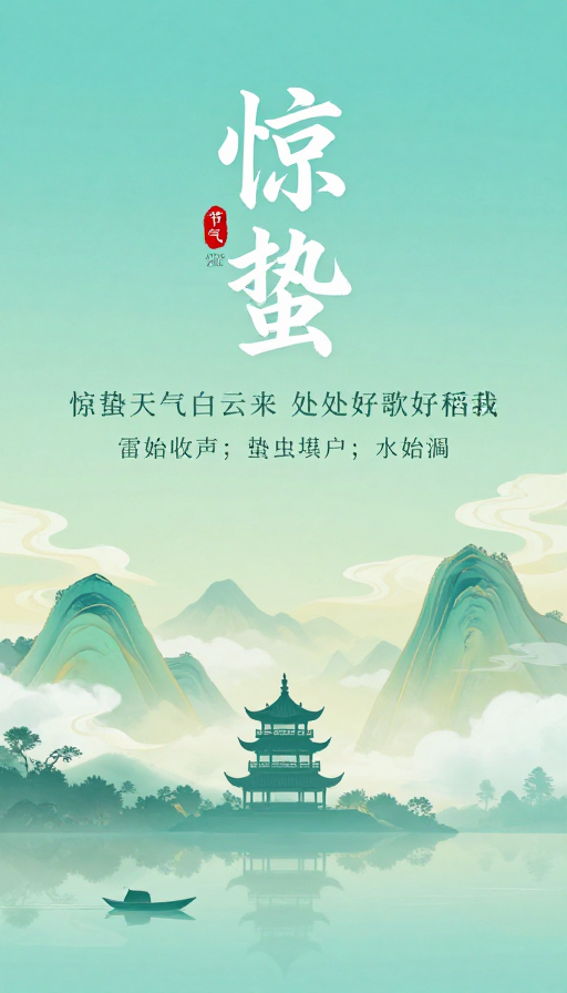 惊蛰水墨青绿海报设计