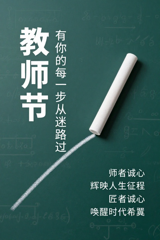 简约风教师海报:青绿黑板与粉笔痕的诗意表达
