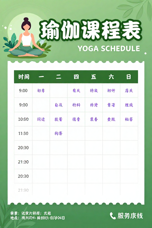 清新绿色瑜伽课程表海报设计