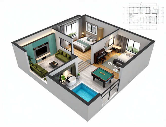 现代别墅三维建筑剖面图展示