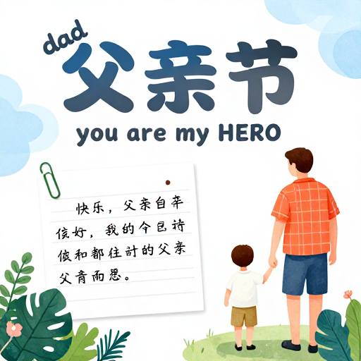 父亲节温情海报：清新插画传递父爱