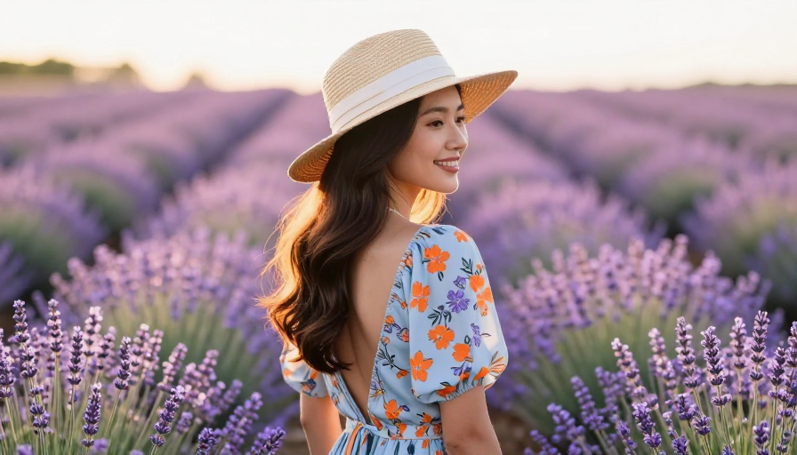 薰衣草花海回眸:暖阳下的优雅瞬间