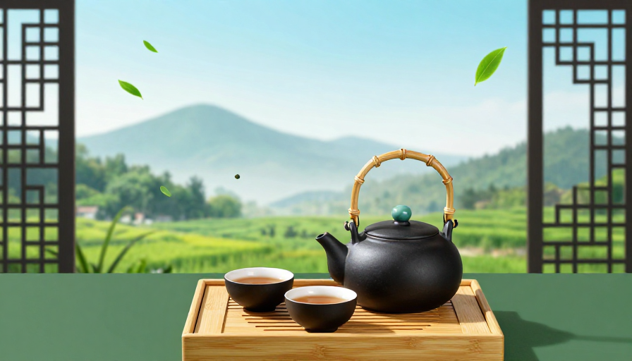 东方禅意茶禅意境：青竹茶具田园静景