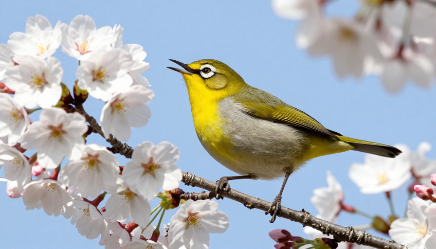 樱花枝头灵动鸟鸣：春日自然生态之美