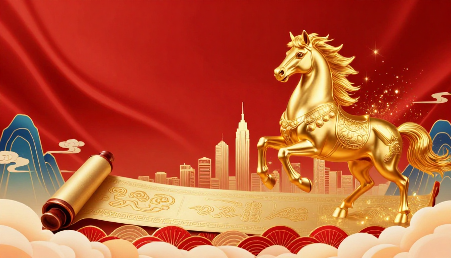 金骏腾跃·红绸祥云 现代与传统交融的庆典背景图