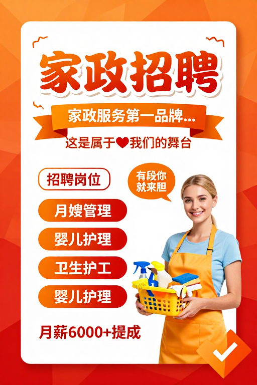 橙红暖调家政招聘海报:温馨专业,诚邀您加入