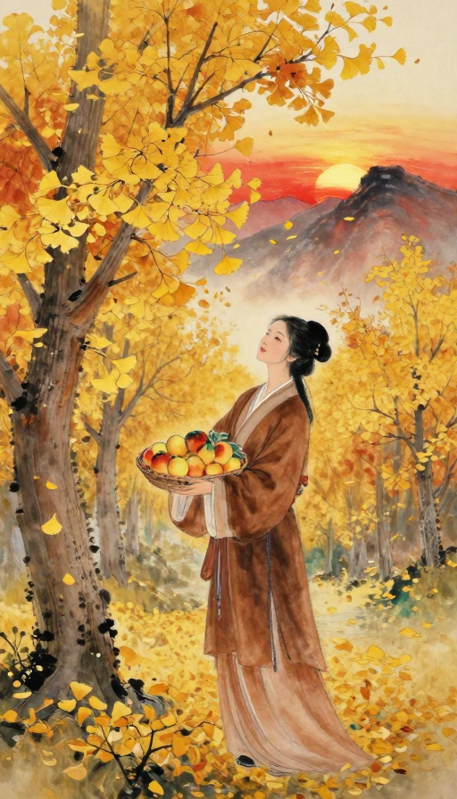 金秋银杏林：水墨与油画的丰收静美