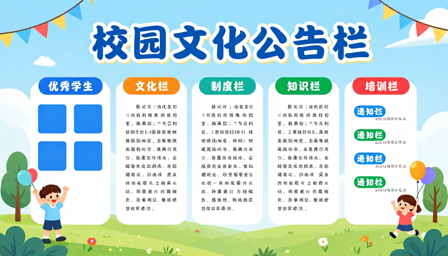 活力校园文化公告栏童趣插画海报