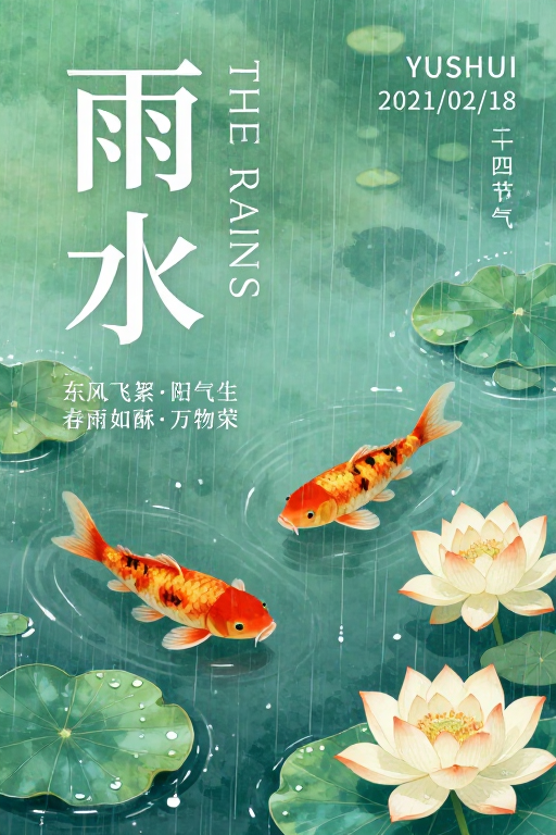 水墨春雨诗意海报:雨水节气东方美学