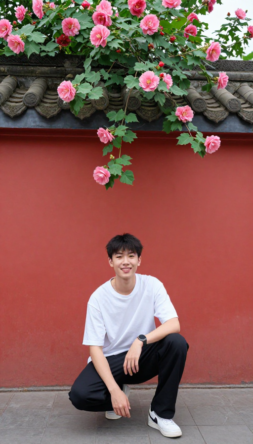 明风华韵:少年芙蓉花与古街光影
