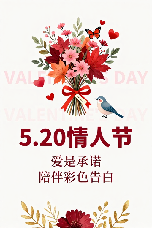 浪漫手绘情人节海报：甜蜜告白与深情陪伴