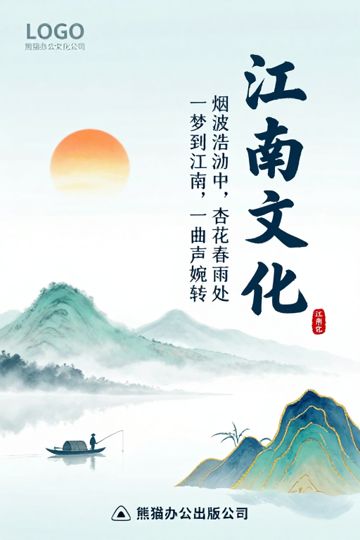 水墨江南诗意画卷：传统书法与山水意境融合