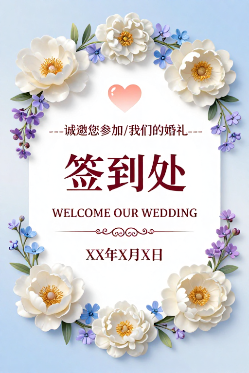 雅致浪漫婚礼签到标识设计