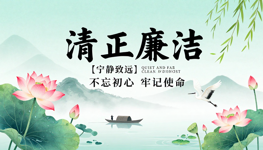 清风廉政水墨海报：宁静致远的清廉意境