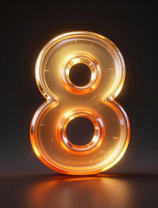 未来科技数字'8'金色渐变立体特效字