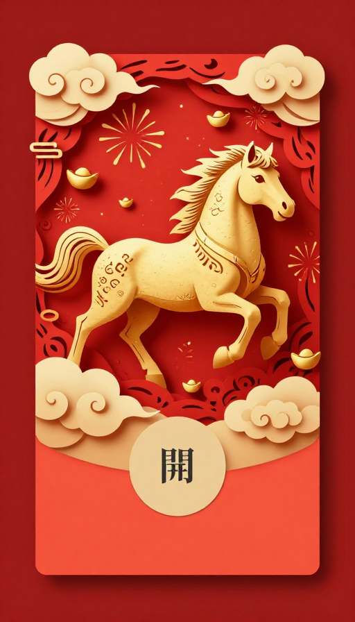 喜庆马年剪影:金骏奔跃红包封面设计