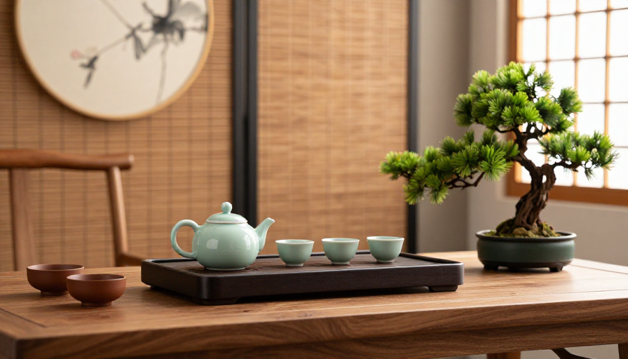 禅意茶室:青瓷与松影的静谧时光