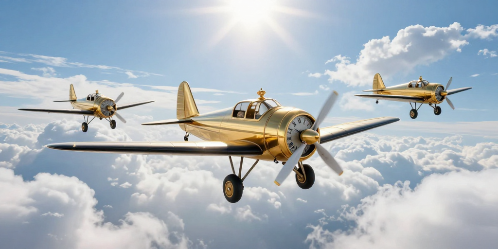 金表飞行:超现实蓝天中的时光旅程