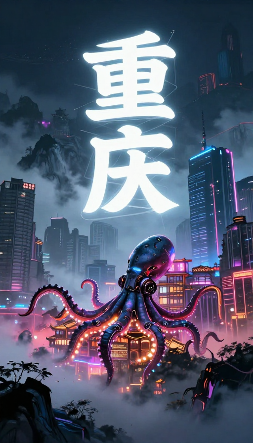 赛博朋克山水：霓虹穿透水墨云雾的未来重庆