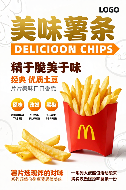 现代简约风美味薯条促销海报