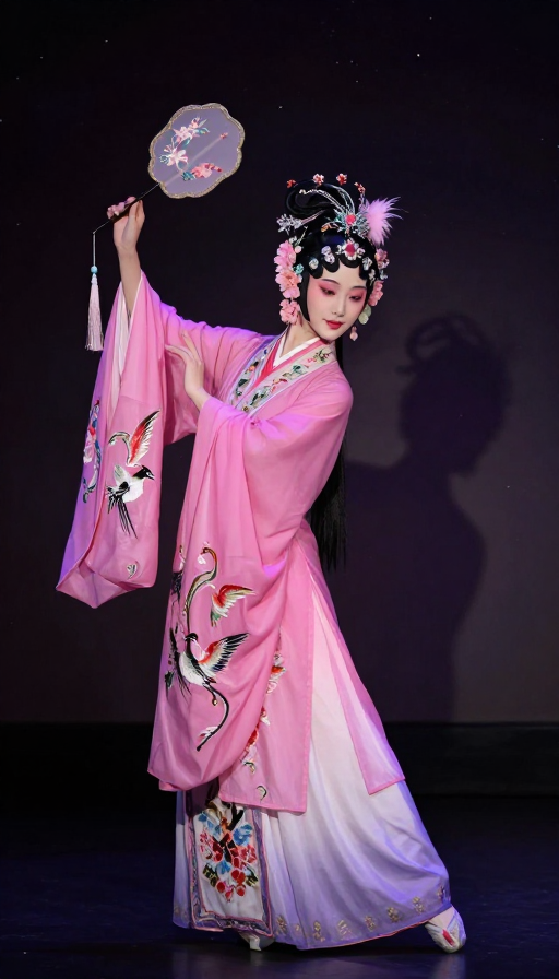 粉紫渐变国风美人：皮影星空下的东方古典美