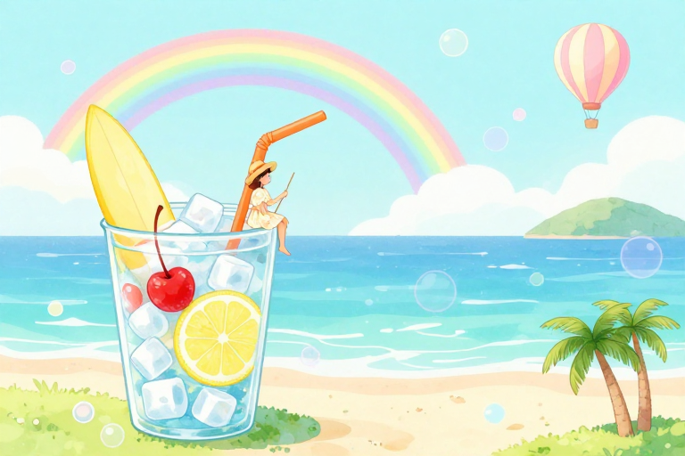 梦幻马卡龙风：少女与彩虹气泡的夏日童话