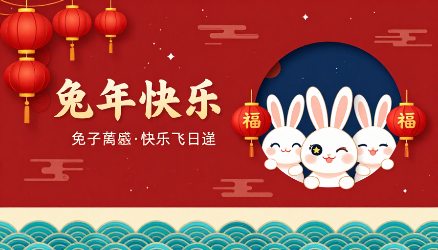 福兔迎春，新春喜庆氛围图