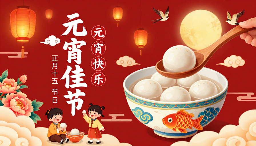 中国红元宵佳节国风插画海报