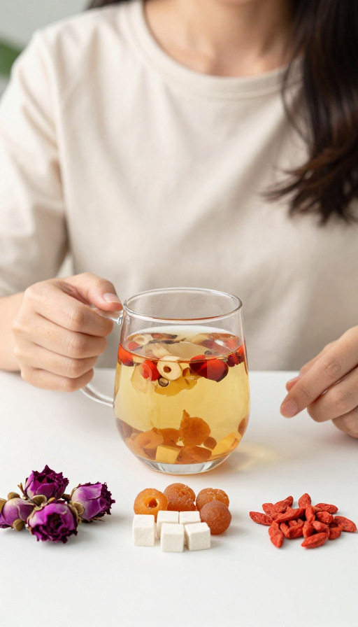 真实展现女士饮养生茶的宁静时刻