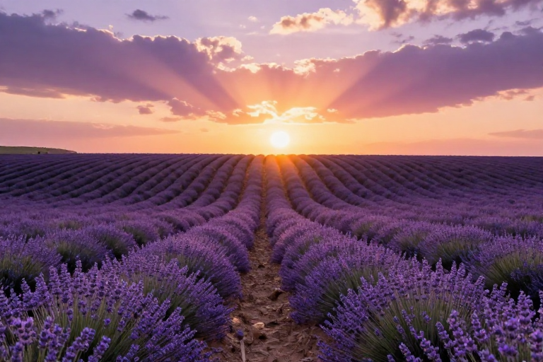 霞光穿透薰衣草田：自然逆光摄影的诗意瞬间