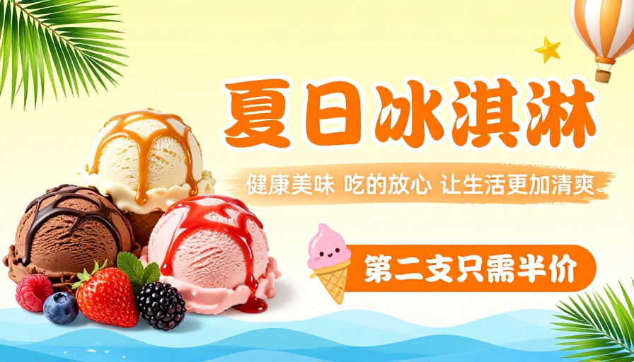 夏日清凉：冰淇淋美味促销海报