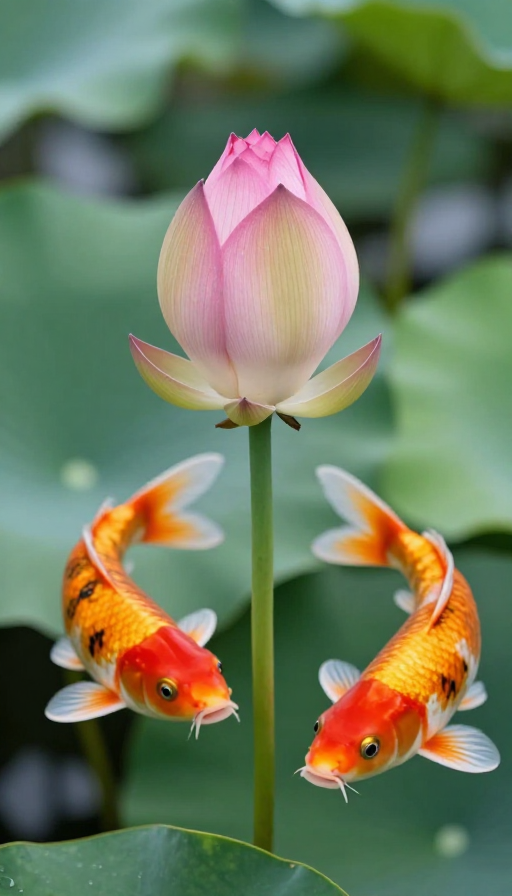 莲花绽放与锦鲤共舞的吉祥艺术画卷