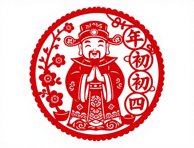 红剪迎春：福神年初四吉祥图案