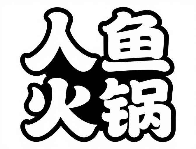 黑底白字海鲜拼接‘人鱼火锅’创意字体设计