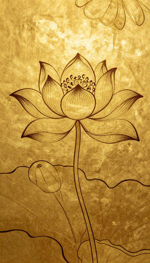 敦煌金线莲花：简约中国风艺术插画