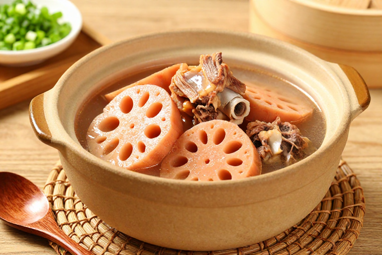 莲藕排骨汤:暖棕柔光摄影美食广告