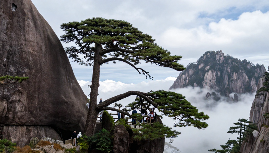 黄山迎客松：云海翻涌的自然风光