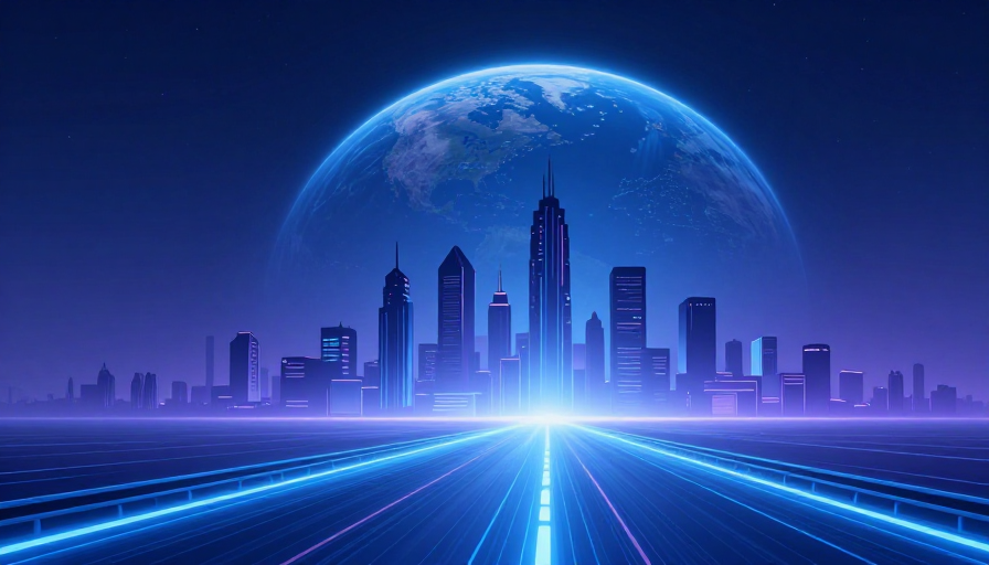 未来科幻城市夜景：霓虹与星辉交织的冷调科技宣言