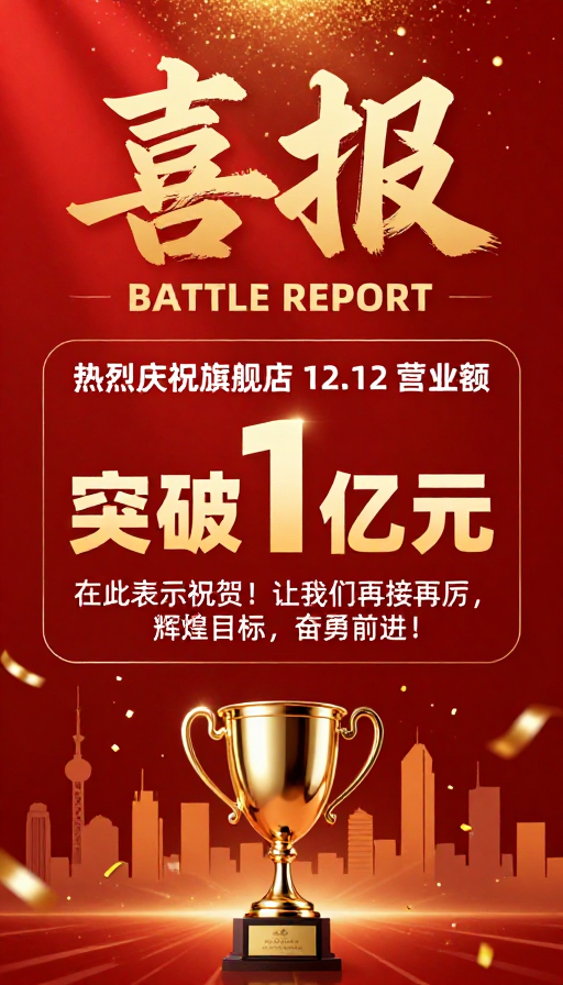 喜庆商务风庆贺旗舰店营业额突破亿级业绩海报