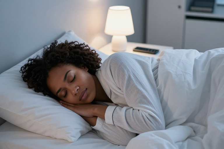 静谧安眠之夜：女性舒适睡眠的温馨瞬间