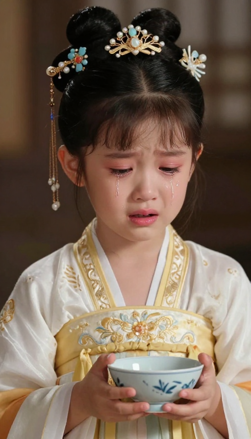 古装少女泪眼含愁 古典美与哀伤交融